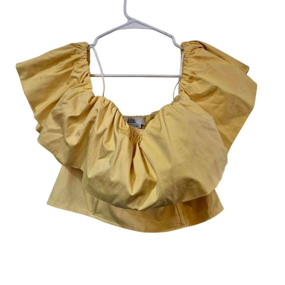 Love, Bonito Women's Yellow Cotton/Spandex Ruffled Neckline & Sleeve Corset Top — image 2 of 8